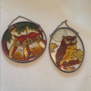 Set of Stained Faux Glass Owl Suncatchers